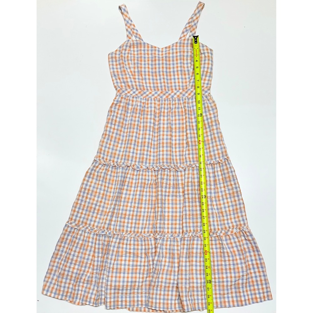Madewell Gingham Seersucker Tiered Midi Dress Orange Blue Plaid Womens 4